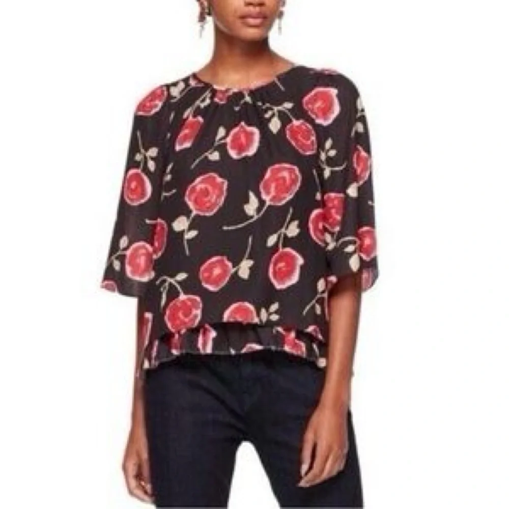 EUC Kate Spade NY Hazy Rose Floral Double Layer Ruffle Tier Top Blouse S​